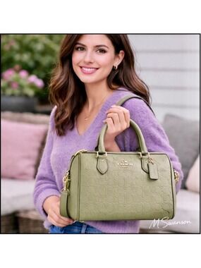 NEW Coach Rowan Satchel Bag In Pistachio Signature Leather NWT